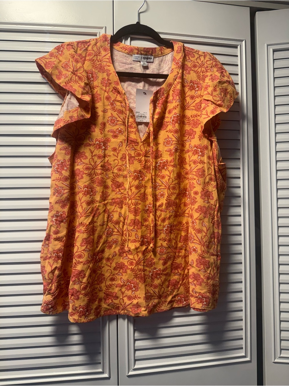 Sonoma Yellow Floral Flutter Sleeve V-Neck Blouse